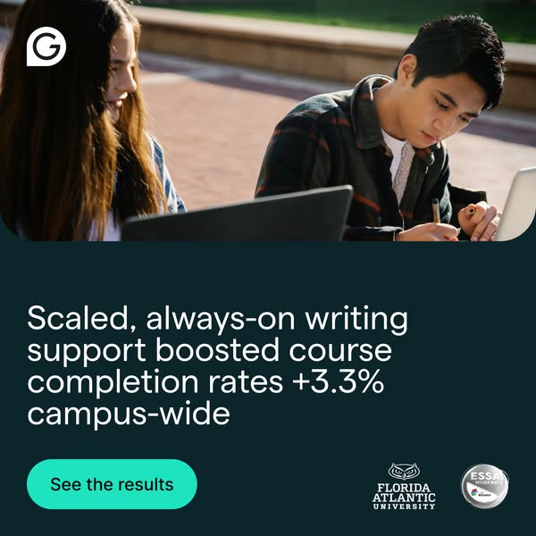 This ad for scaled writing support highlights that it boosted course completion rates by +3.3% campus-wide.