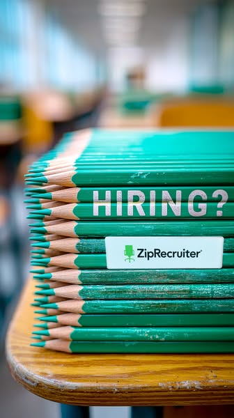 This image ad for ZipRecruiter uses a stack of pencils to create a visual metaphor for hiring. The ad is simple and dire