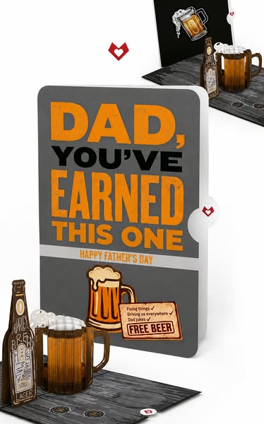 The ad is for a card that wishes "Happy Father's Day." The card is grey with the words "DAD, YOU'