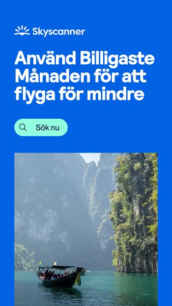 This ad for Skyscanner promotes the ability to find the cheapest month to fly for less. The ad features a photo of a boa