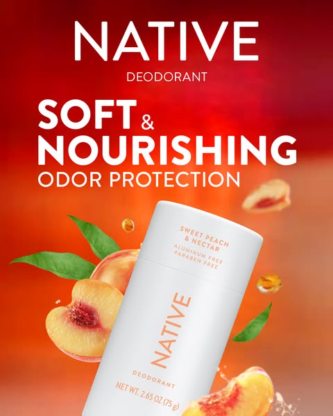 This image ad for Native deodorant highlights the brand name and scent of the product and conveys that Native is soft an