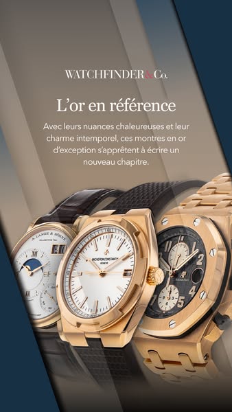 This image ad features three different luxury gold watches from Watchfinder & Co. The ad includes a headline and bod