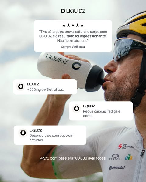 This image ad uses a testimonial to promote Liquidz. The ad features an image of a cyclist drinking from a Liquidz bottl