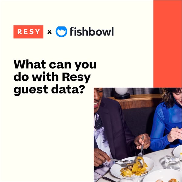 This image ad promotes Resy's guest data capabilities in partnership with Fishbowl. It features a question about the
