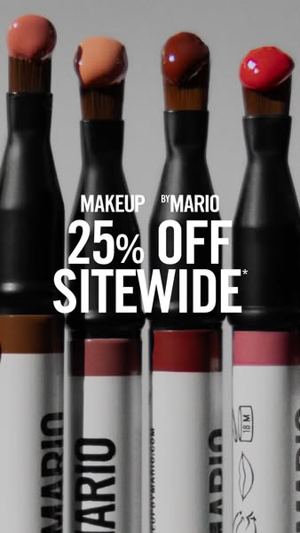 Ad showcasing Makeup By Mario's product line with a 25% off sitewide discount.