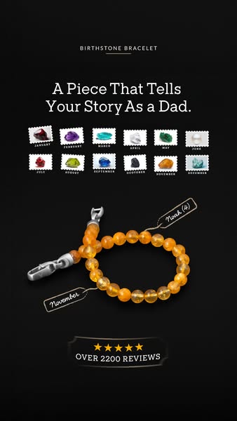 This ad is for a birthstone bracelet designed for dads. The headline highlights the sentimental value of the bracelet. T