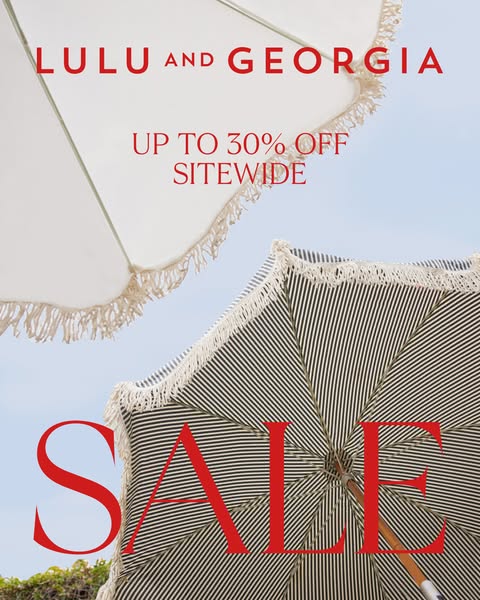 This image ad promotes a sale on Lulu and Georgia's products, offering up to 30% off sitewide. The visual features a