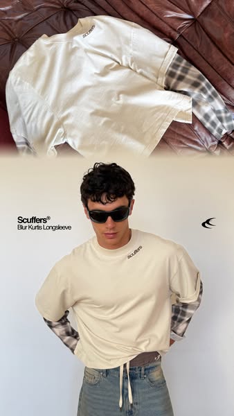 This ad showcases the Scuffers Blur Kurtis Longsleeve shirt. The ad is split into two sections. The top half of the imag