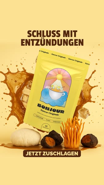 This ad features a pouch of Bonjour Saveur Originale drink mix, and is focused on ending inflammation.