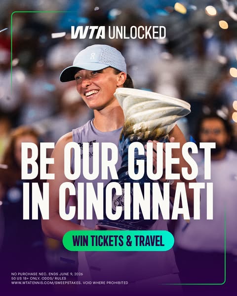 This ad promotes a sweepstakes by the WTA, offering the chance to win tickets and travel to Cincinnati. The ad features 
