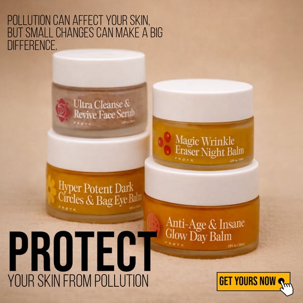 This ad highlights the impact of pollution on the skin. It introduces a range of skincare products designed to combat th
