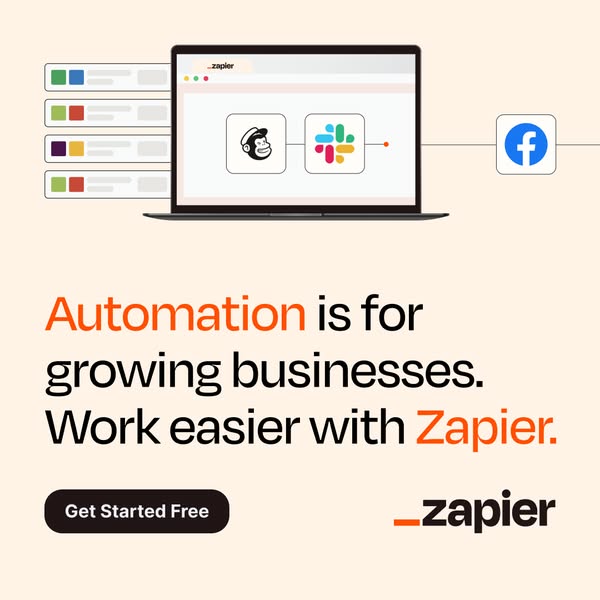 This ad for Zapier highlights how automation is key for growing businesses and simplifies work.