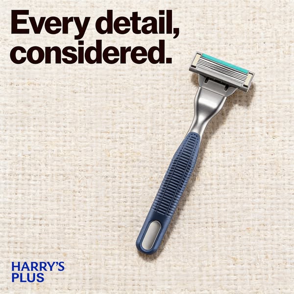 A close up of a Harry's razor is shown next to headline text that says, "Every detail, considered."