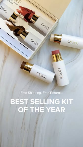 This ad features OGEE’s best-selling kit of the year. The ad features the products in the kit displayed on a marble surf