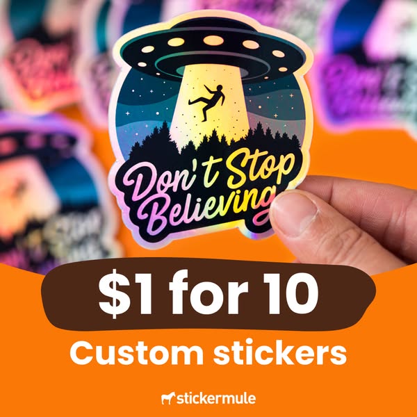 This image ad for Sticker Mule promotes custom stickers for \$1 for 10.
