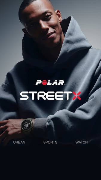 This ad by Polar shows a man wearing a Polar Street X watch. The watch is being promoted for both urban and sports use.