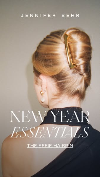 This ad showcases the Jennifer Behr brand and its Effie Hairpin as a New Year essential. The ad features a woman with bl