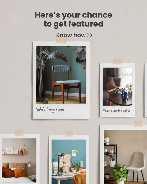 The ad showcases images of rooms/furniture that customers have submitted. It encourages viewers to submit their own phot