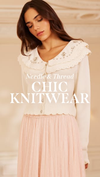 An image ad promoting Needle & Thread's Chic Knitwear.