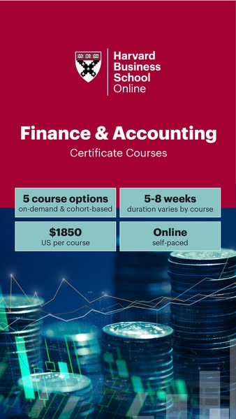 This ad for Harvard Business School Online promotes its Finance & Accounting certificate courses by highlighting the
