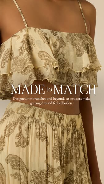 This image ad showcases a matching top and bottom set, emphasizing the ease and effortlessness of coordinated outfits fo
