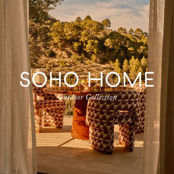This image ad for Soho Home showcases an outdoor furniture collection, presenting a visually appealing setup against a s