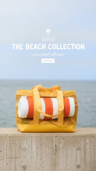 This ad showcases Away's new beach collection in a simple, product-focused image.