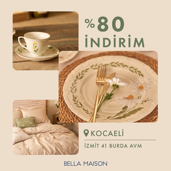This image ad showcases Bella Maison's home goods, including bedding and dishware, with a prominent discount offer a
