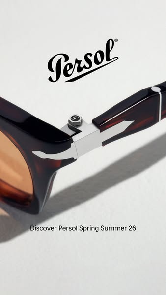 This ad showcases Persol sunglasses, highlighting their design and Spring Summer 26 collection.