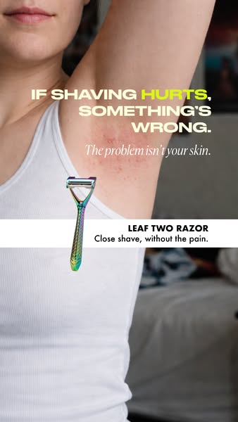 This ad shows a woman's underarm with skin irritation and tells the viewer that if shaving hurts, the problem isn