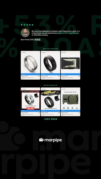 This ad uses a customer testimonial and before and after images to demonstrate how Marpipe can improve performance vs. a