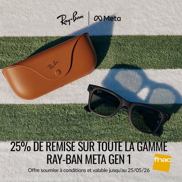 This ad features Ray-Ban Meta smart glasses with a 25% discount available for a limited time, in partnership with Meta a
