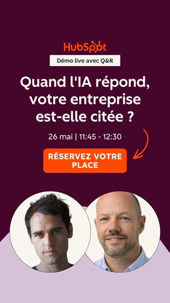 This image ad for HubSpot is for a webinar. It asks if your company is cited when AI responds and encourages viewers to 