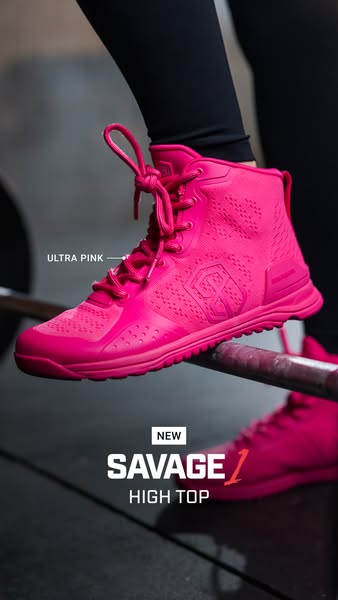 This ad showcases the Savage 1 high top shoe in ultra pink. The ad highlights the newness of the shoe and its high-top d