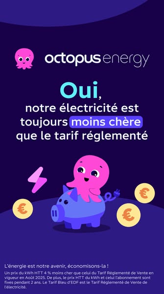 This image ad for Octopus Energy uses a cartoon style to promote the idea that their electricity is cheaper than the reg