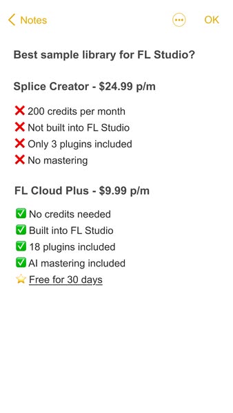 This ad compares the features and prices of Splice Creator and FL Cloud Plus sample libraries.