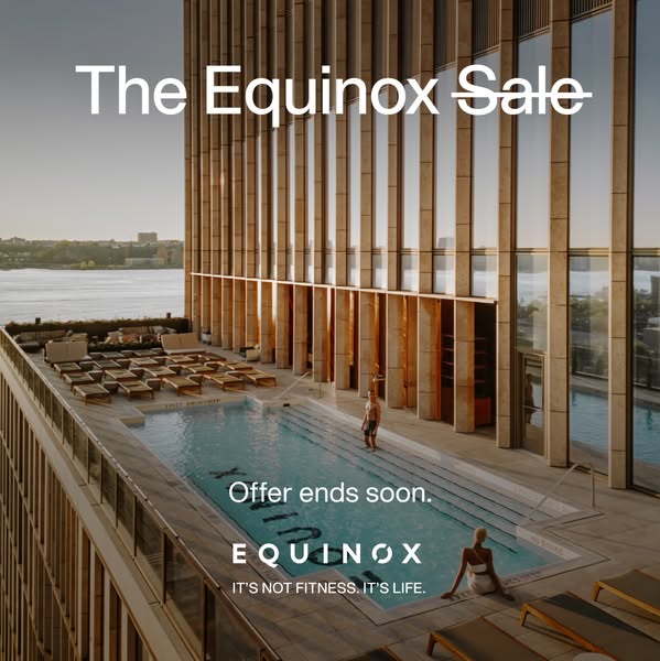 This image ad for Equinox features a rooftop pool and positions the brand as more than just fitness, but a lifestyle.