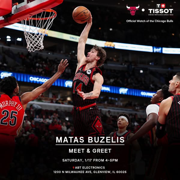 This ad promotes a meet and greet event with Matas Buzelis at ABT Electronics on Saturday, January 17th from 4-5PM.
