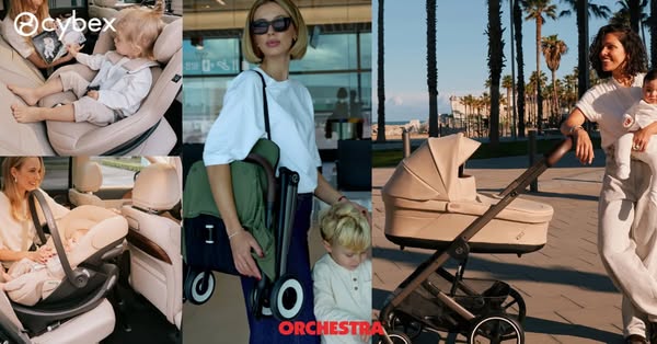 This ad showcases Cybex baby products in various lifestyle settings, emphasizing their design and integration into moder