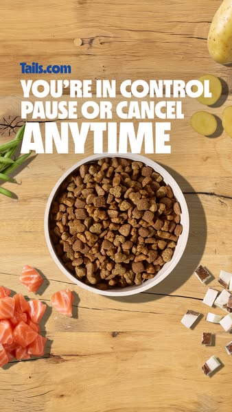 This ad for Tails.com dog food highlights the ability to pause or cancel your subscription at any time. The ad features 