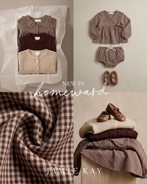 This ad showcases a collection of children's clothing by Jamie Kay, featuring a range of outfits and materials in a 