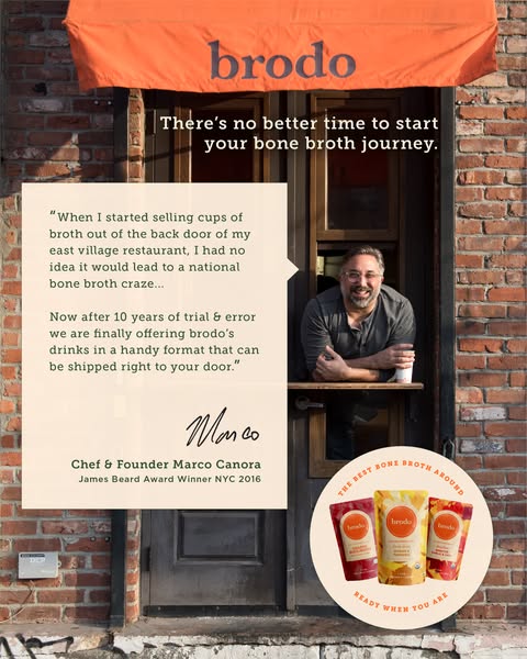 This image ad features a testimonial from the founder about how the business started, followed by an image of the bone b