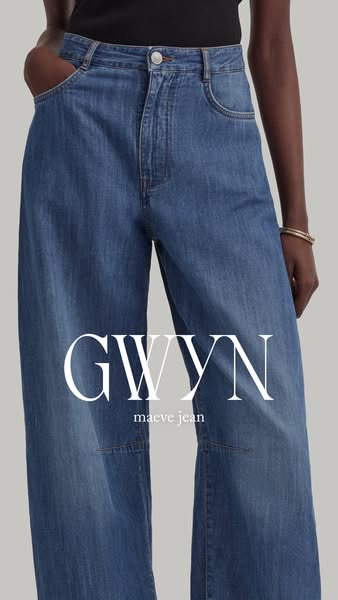 This ad showcases the Gwyn Maeve Jean, emphasizing its design and fit through a simple and visually appealing presentati