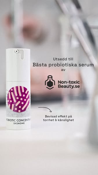 This ad promotes a probiotic serum by SKINOME. It highlights that the product is recognized as the best probiotic serum 