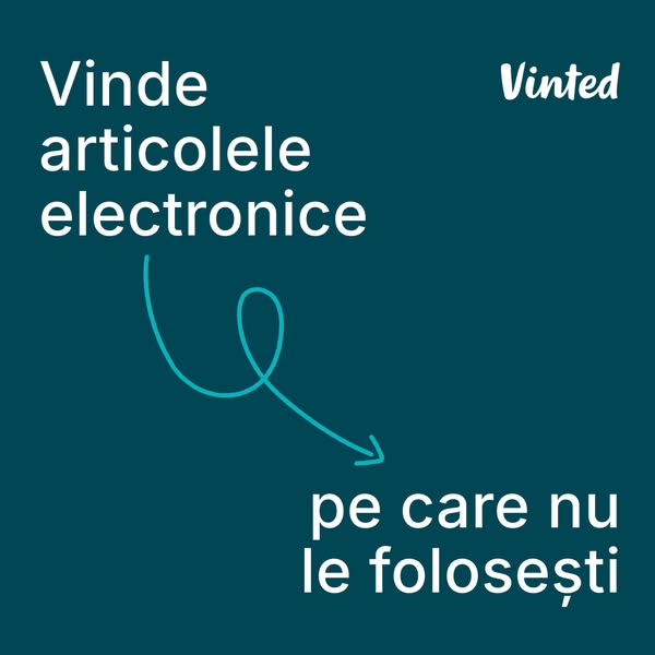 This image ad for Vinted promotes selling electronics on their platform. The image features a blue-green background with