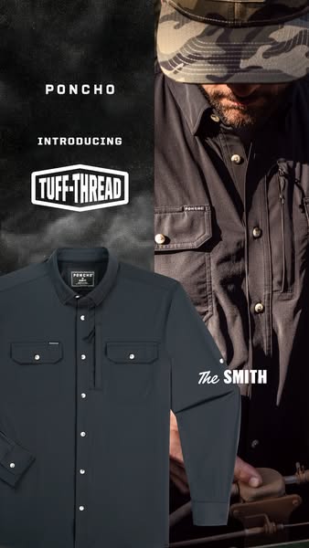 This ad uses a split screen to show a shirt. The left side shows a detailed look at the shirt, while the right side show