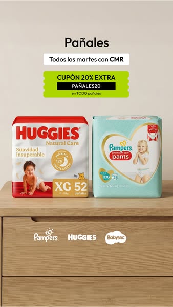 This ad promotes diapers from Huggies and Pampers. It promotes a 20% extra coupon for these products with CMR every Tues