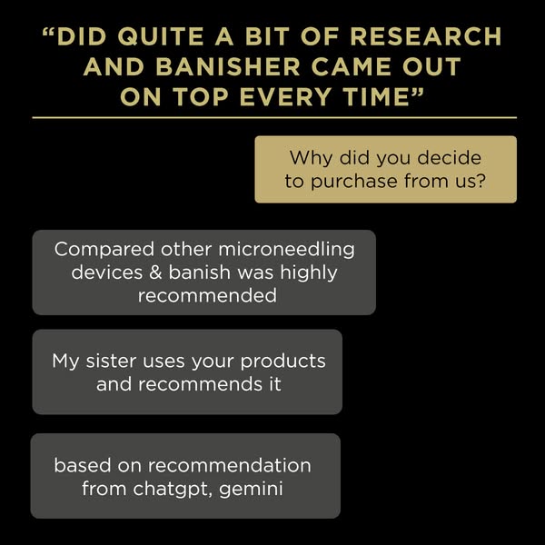 The ad shows different quotes from customers about why they purchased from the brand, along with a quote about how Banis
