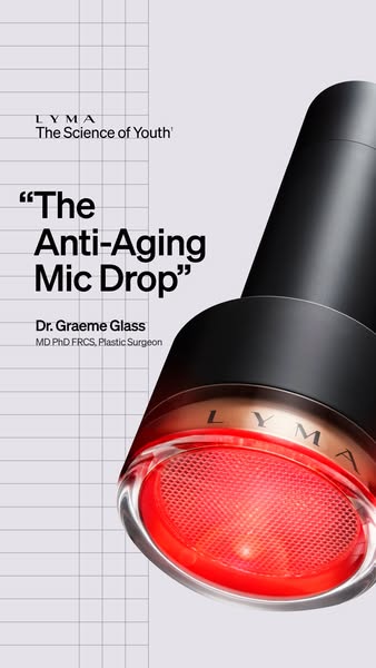 This ad features the LYMA laser, highlighting its anti-aging benefits and endorsement by a plastic surgeon.