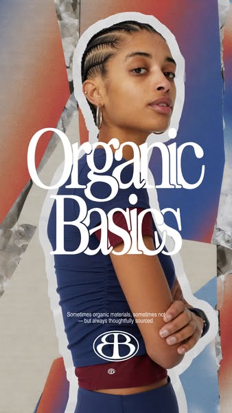 This ad showcases Organic Basics clothing, emphasizing the brand's commitment to thoughtfully sourced materials, whe